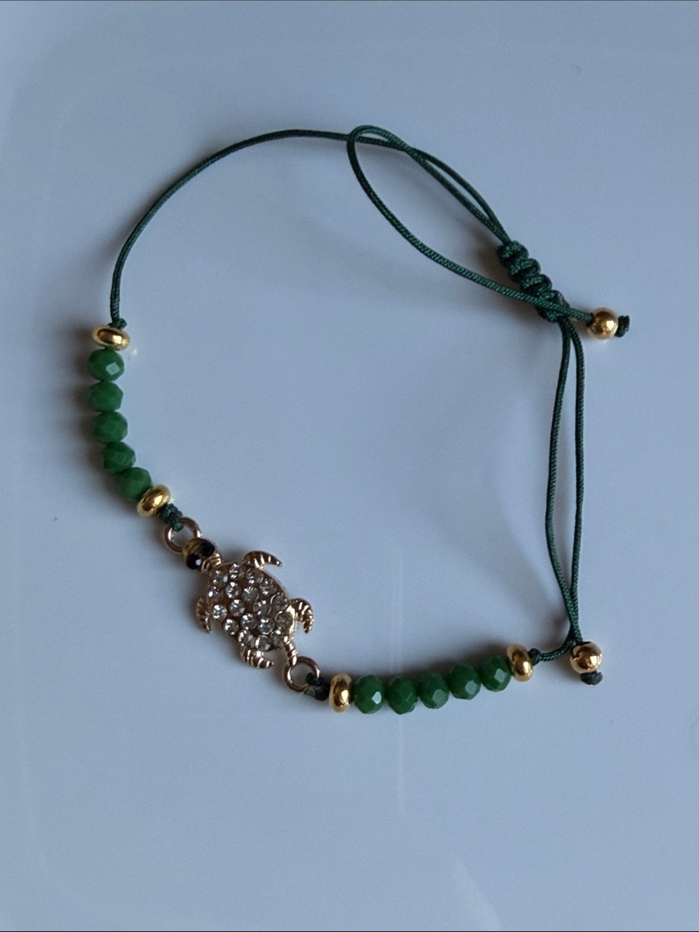 Crystal Turtle Bracelet with Green Aventurine Beads Handmade Adjustable Jewelry